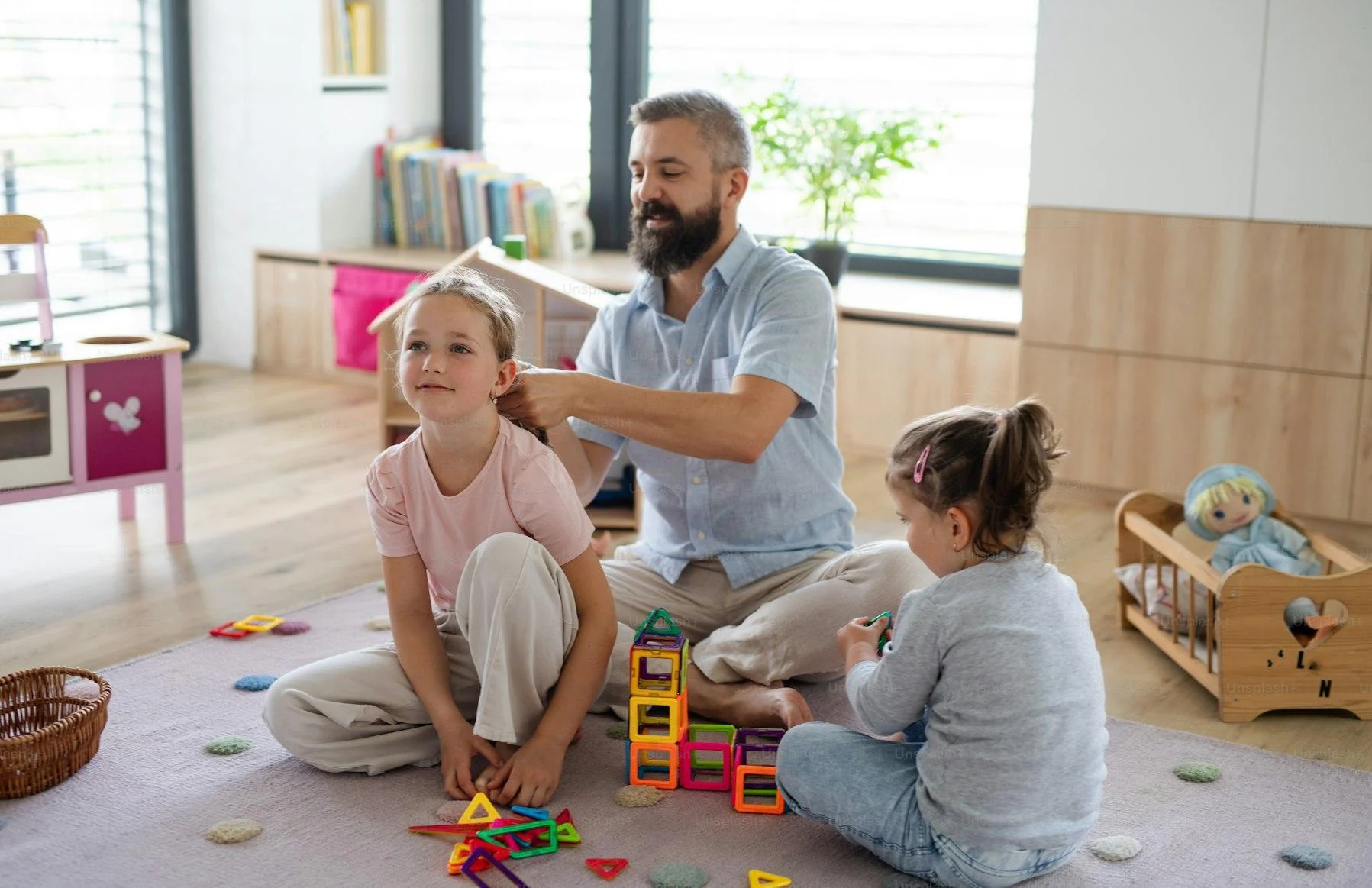 Dad and children having fun